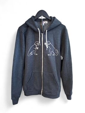 American Apparel Dark Gray Full-zip Hoodie - Dinosaur Graphics Size Large